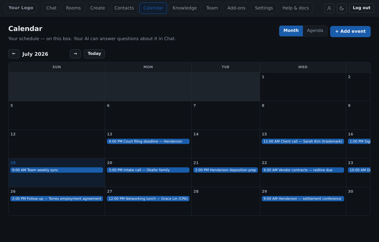 Shared Calendar in PrivateOfficeAI