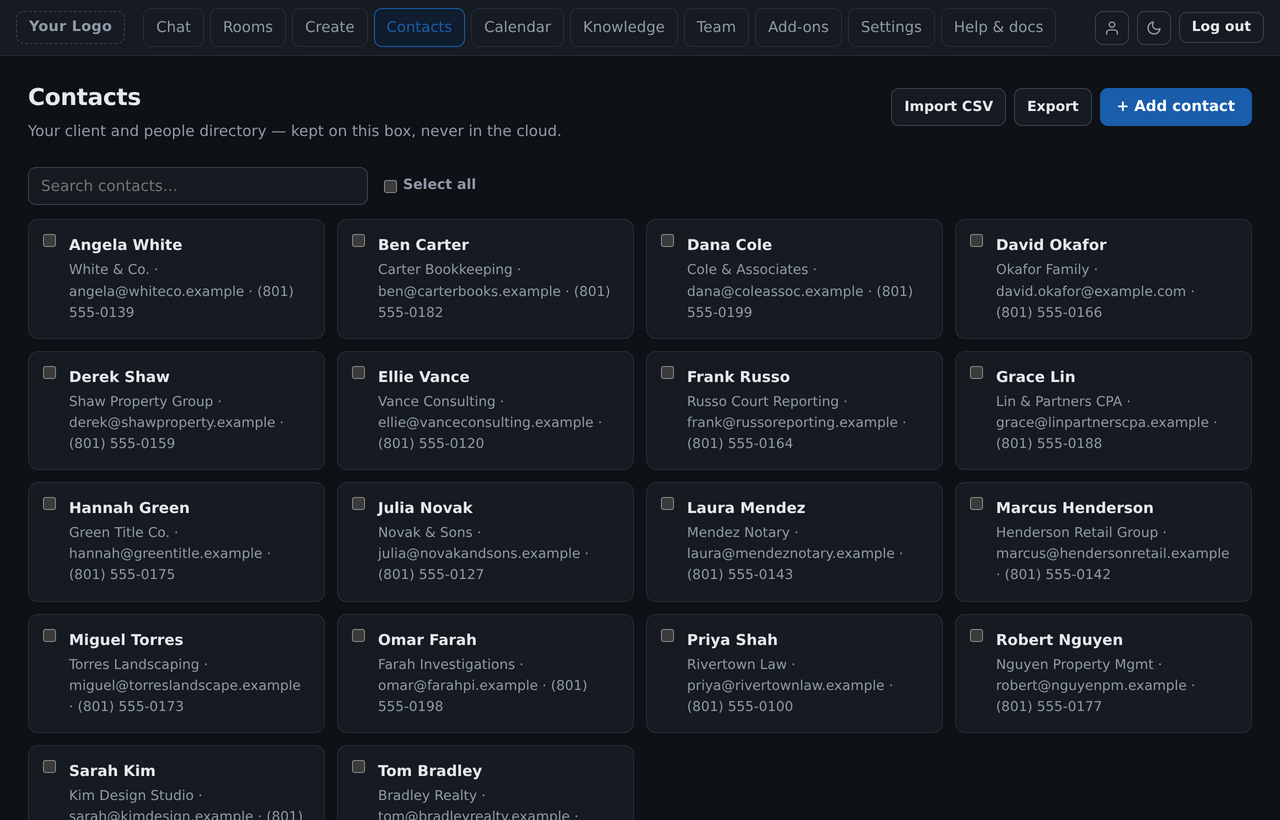 Contacts Directory in PrivateOfficeAI