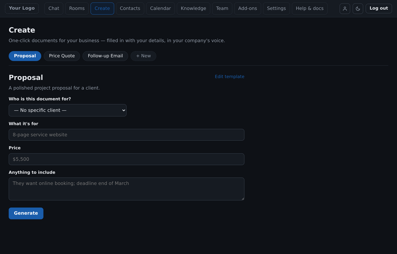 Document & Email Generator in PrivateOfficeAI